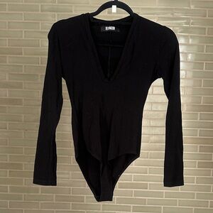 Reformation Deep V Black Bodysuit